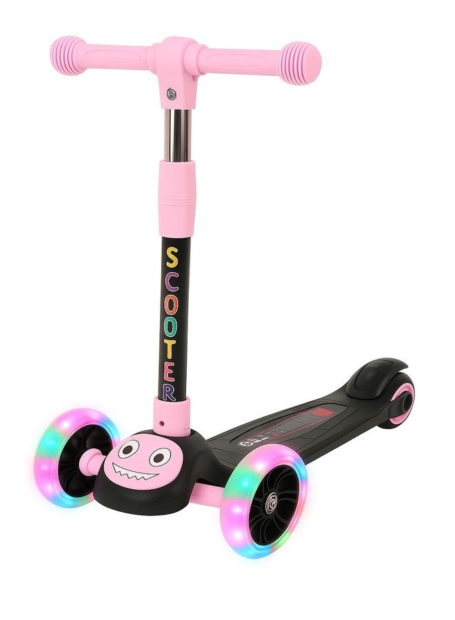 TOBY Kids 3-Wheel Scooter with Flash Wheels, Adjustable Height Handlebar, Foldable Design, Cartoon Face for Boys & Girls (Pink, Ages 3-8) - Image 5